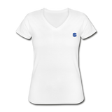 Women's V-Neck T-Shirt  WITH BLUE  LOGO - white