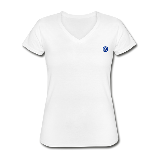 Women's V-Neck T-Shirt  WITH BLUE  LOGO - white