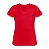 Women's V-Neck T-Shirt  WITH BLUE  LOGO - red