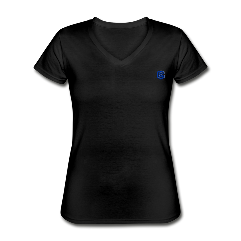 Women's V-Neck T-Shirt  WITH BLUE  LOGO - black