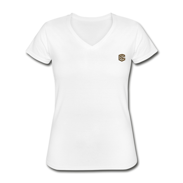 Women's V-Neck T-Shirt  WITH BROWN  LOGO - white