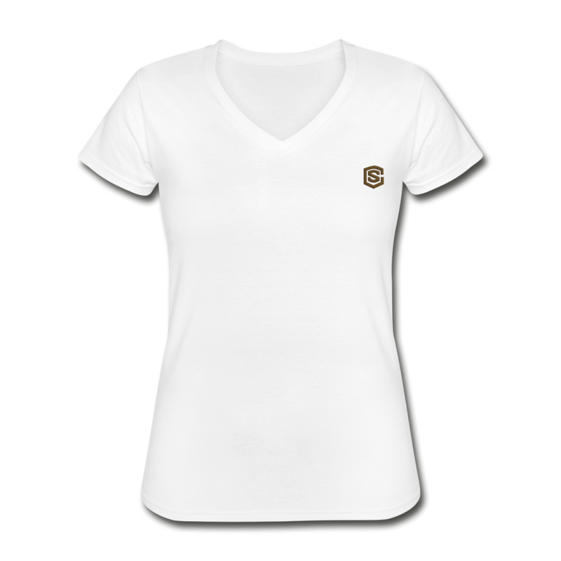 Women's V-Neck T-Shirt  WITH BROWN  LOGO - white