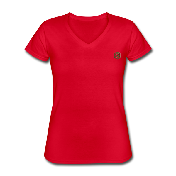 Women's V-Neck T-Shirt  WITH BROWN  LOGO - red