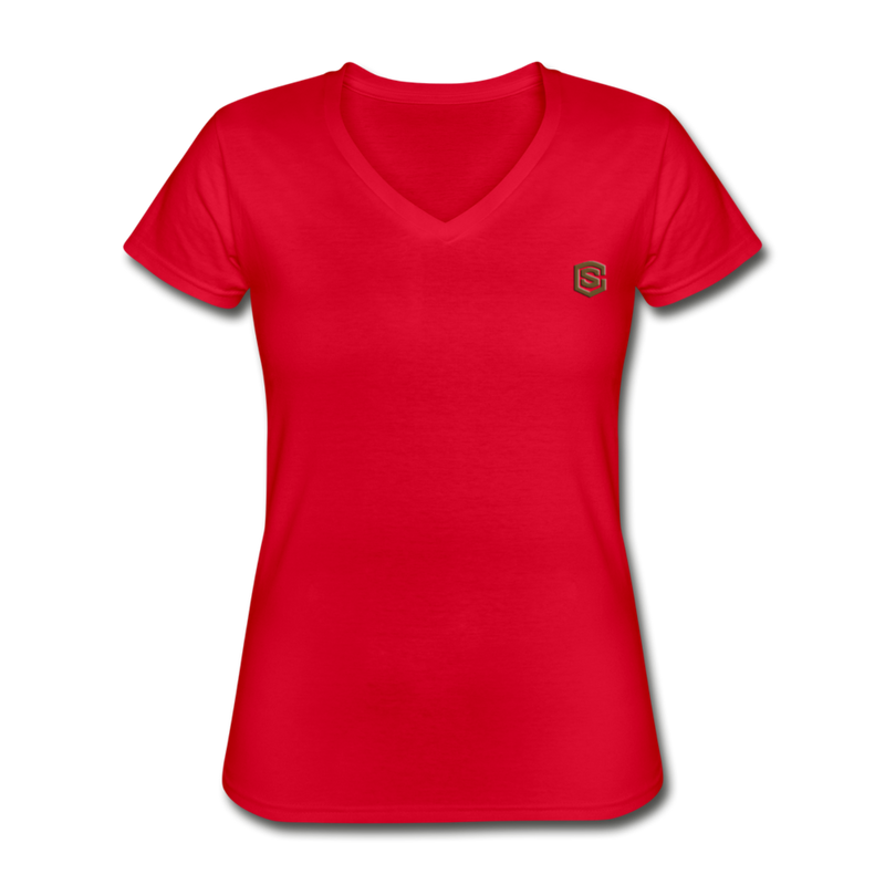 Women's V-Neck T-Shirt  WITH BROWN  LOGO - red