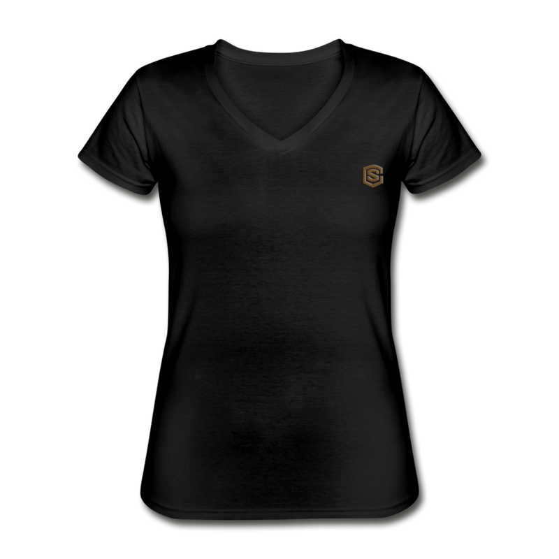 Women's V-Neck T-Shirt  WITH BROWN  LOGO - black