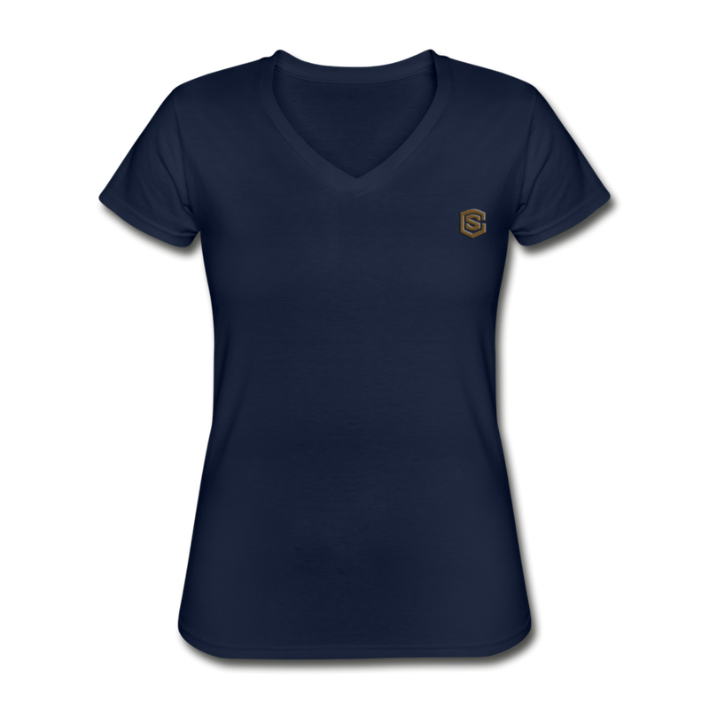 Women's V-Neck T-Shirt  WITH BROWN  LOGO - navy