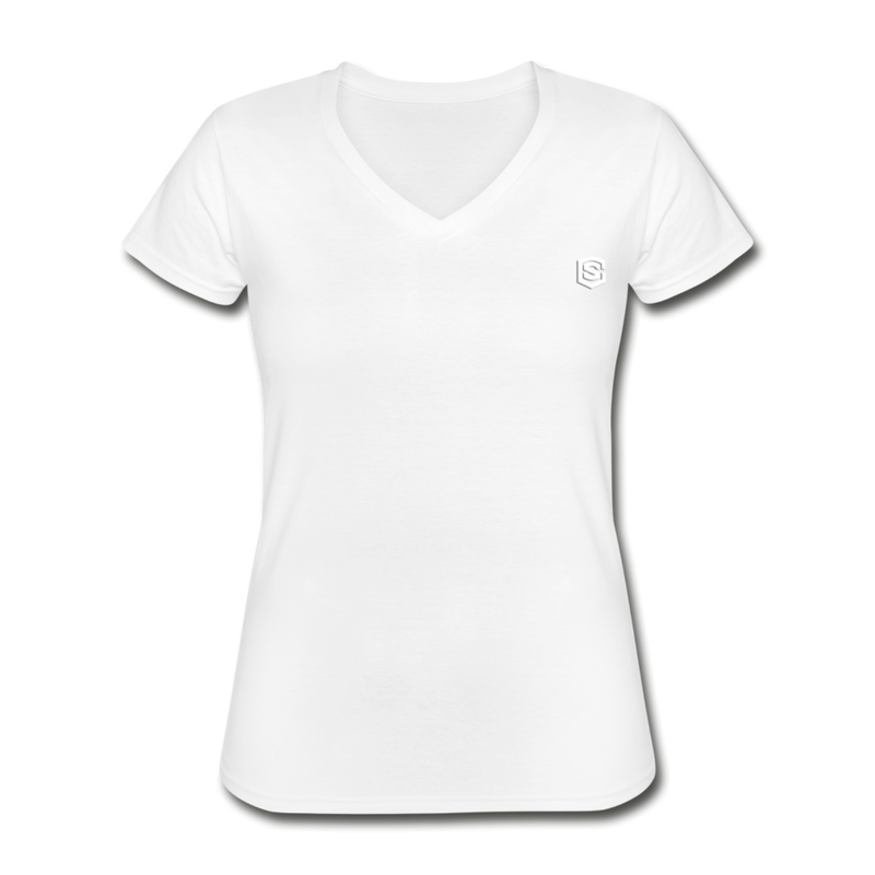 Women's V-Neck T-Shirt  WITH WHITE  LOGO - white