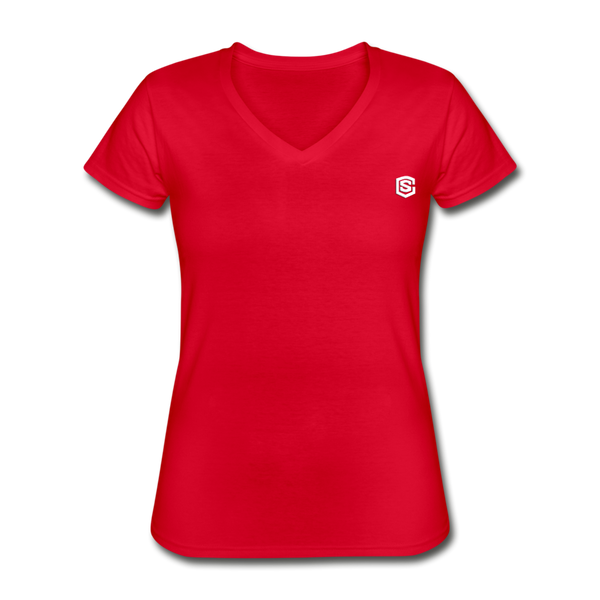 Women's V-Neck T-Shirt  WITH WHITE  LOGO - red