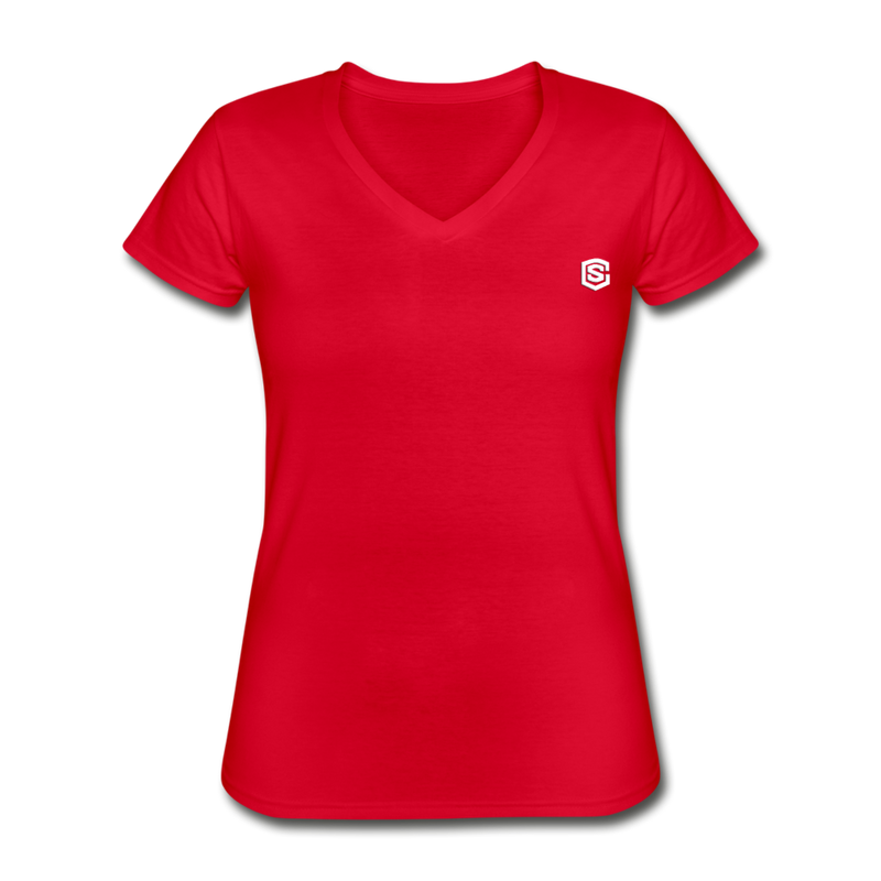 Women's V-Neck T-Shirt  WITH WHITE  LOGO - red