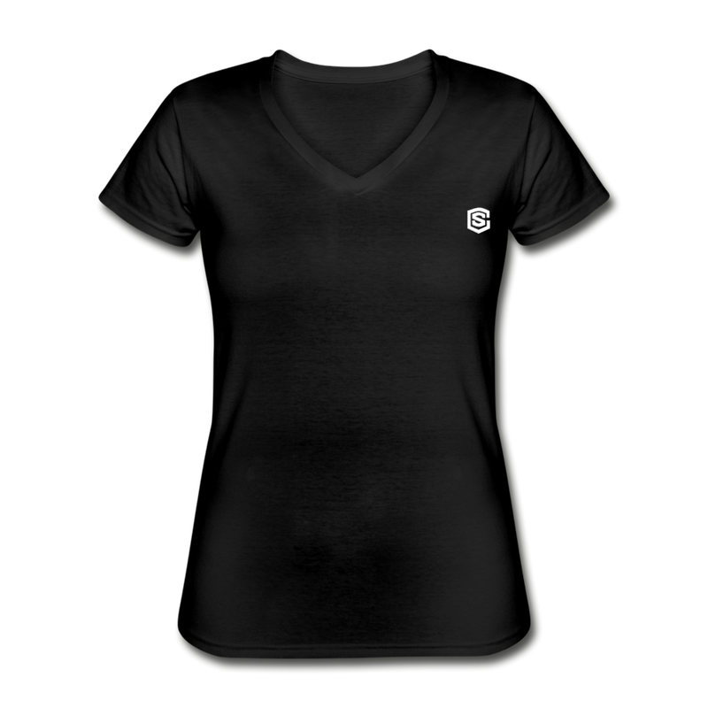 Women's V-Neck T-Shirt  WITH WHITE  LOGO - black