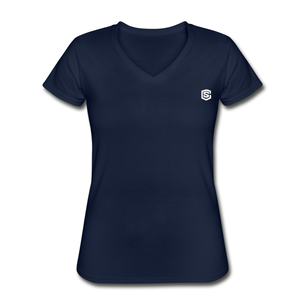 Women's V-Neck T-Shirt  WITH WHITE  LOGO - navy
