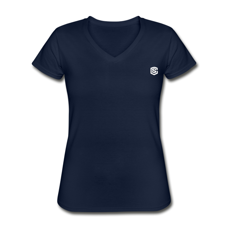 Women's V-Neck T-Shirt  WITH WHITE  LOGO - navy