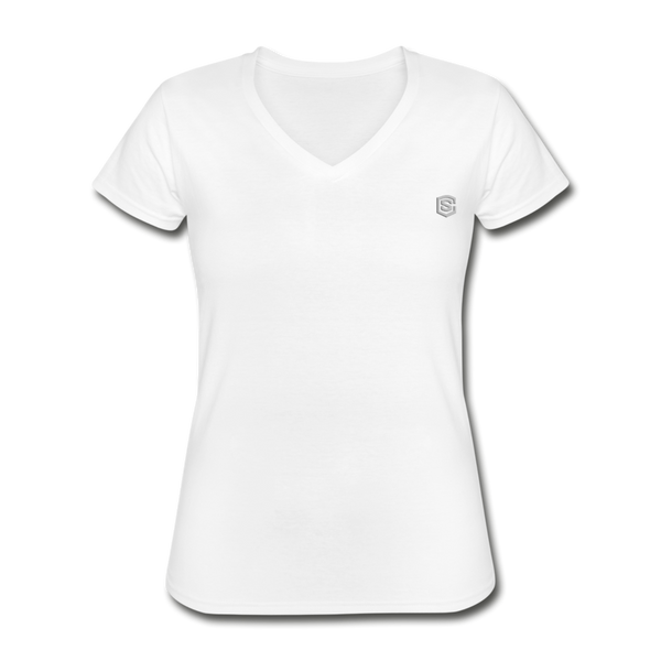 Women's V-Neck T-Shirt  WITH  SILIVER LOGO - white