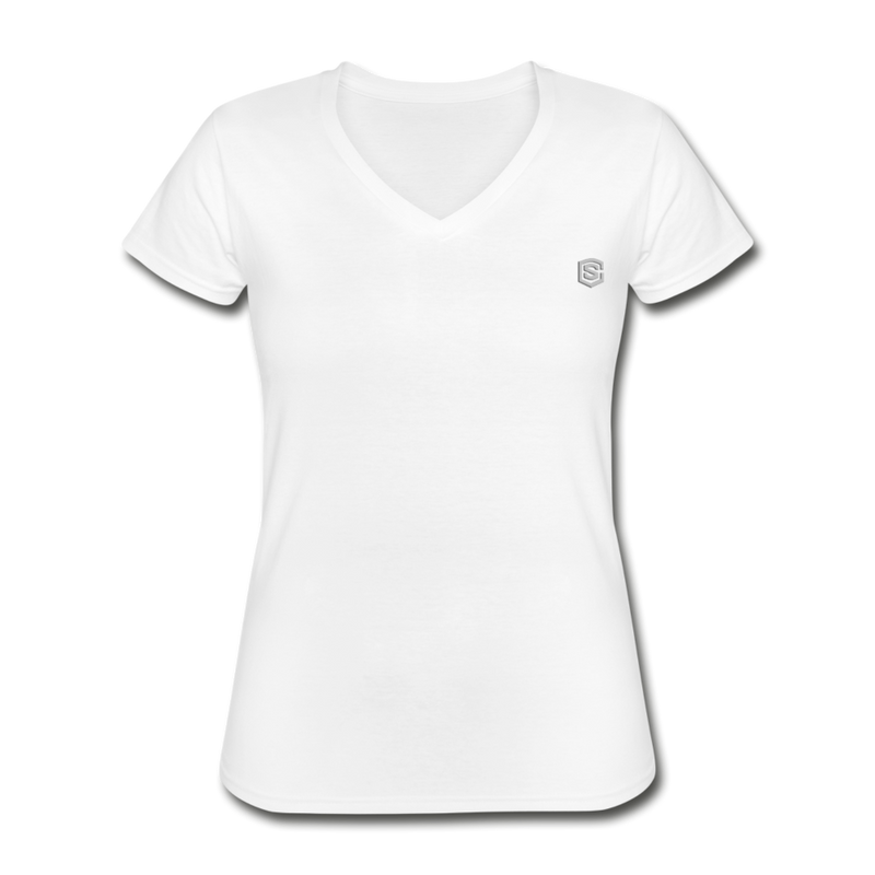 Women's V-Neck T-Shirt  WITH  SILIVER LOGO - white