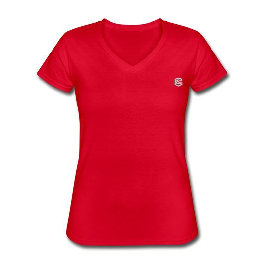 Women's V-Neck T-Shirt  WITH  SILIVER LOGO - red