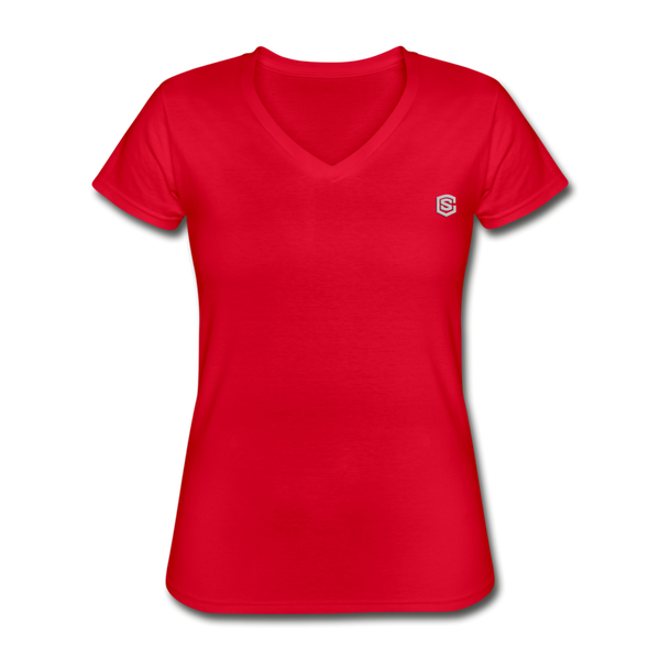 Women's V-Neck T-Shirt  WITH  SILIVER LOGO - red