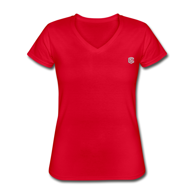 Women's V-Neck T-Shirt  WITH  SILIVER LOGO - red