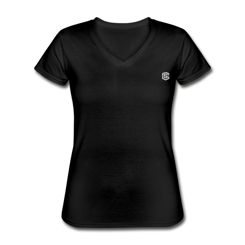 Women's V-Neck T-Shirt  WITH  SILIVER LOGO - black