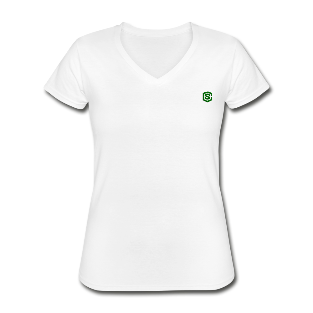 Women's V-Neck T-Shirt  WITH GREEN  LOGO - white