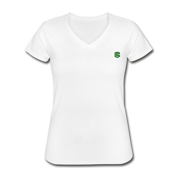 Women's V-Neck T-Shirt  WITH GREEN  LOGO - white