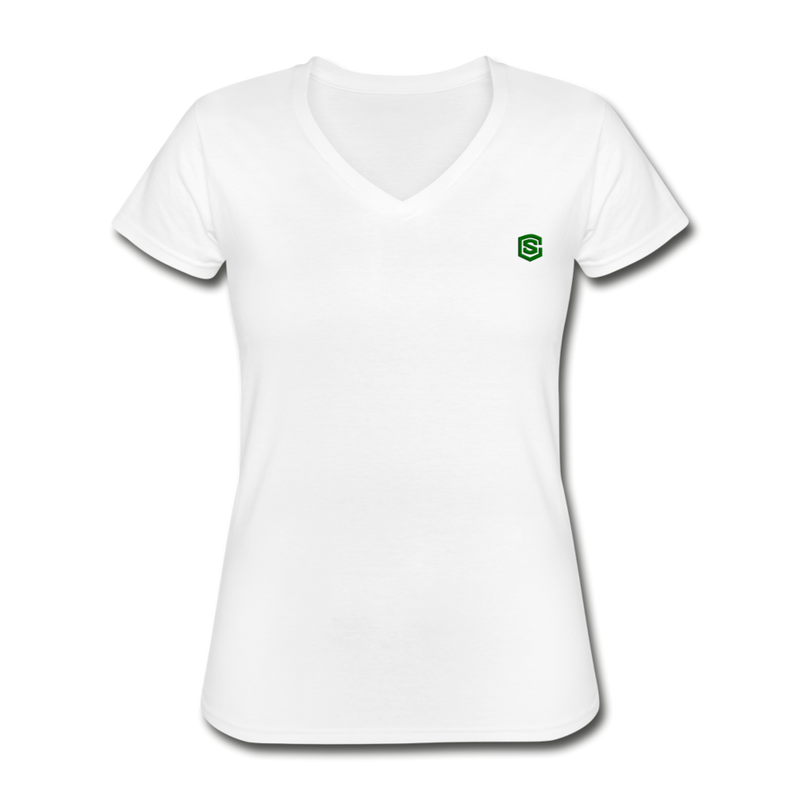 Women's V-Neck T-Shirt  WITH GREEN  LOGO - white