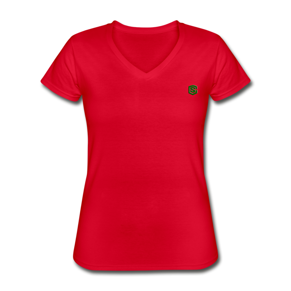 Women's V-Neck T-Shirt  WITH GREEN  LOGO - red