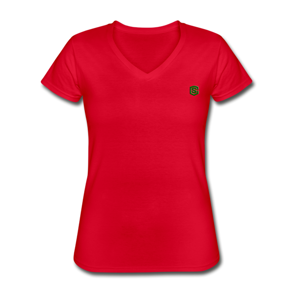 Women's V-Neck T-Shirt  WITH GREEN  LOGO - red