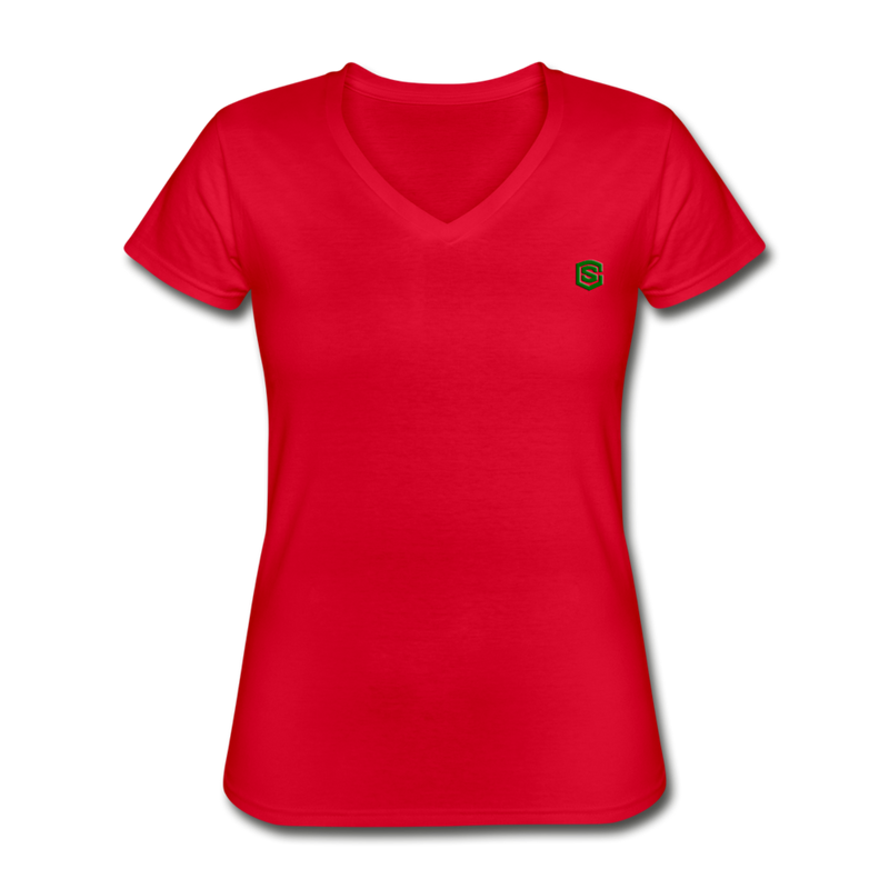 Women's V-Neck T-Shirt  WITH GREEN  LOGO - red