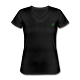 Women's V-Neck T-Shirt  WITH GREEN  LOGO - black