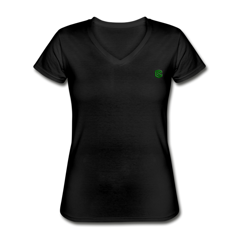 Women's V-Neck T-Shirt  WITH GREEN  LOGO - black