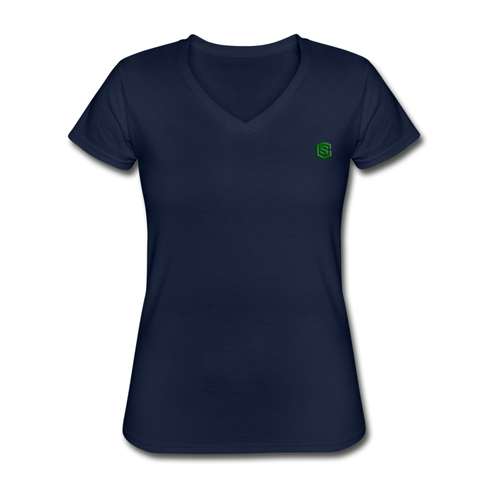 Women's V-Neck T-Shirt  WITH GREEN  LOGO - navy