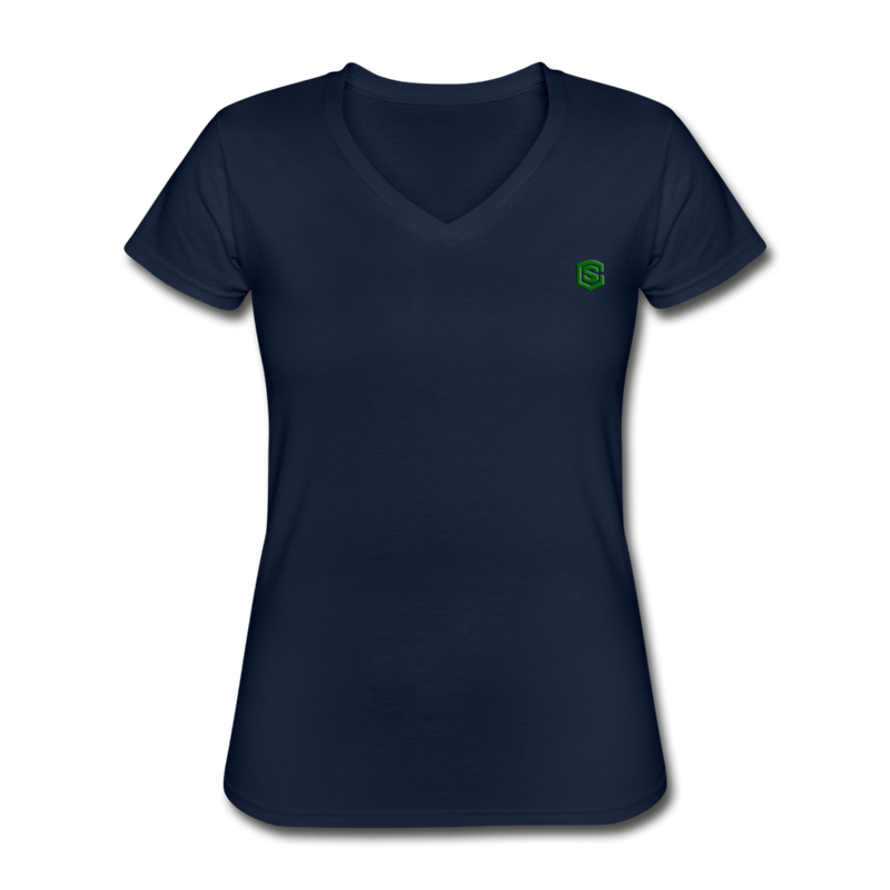 Women's V-Neck T-Shirt  WITH GREEN  LOGO - navy