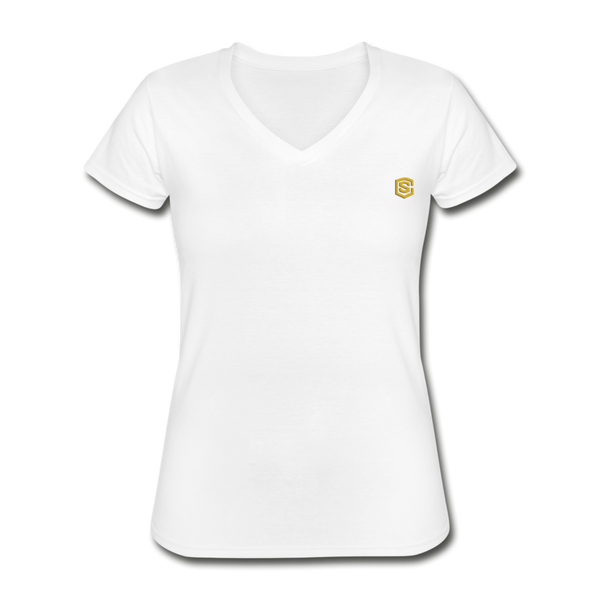 Women's V-Neck T-Shirt  WITH GOLD  LOGO - white