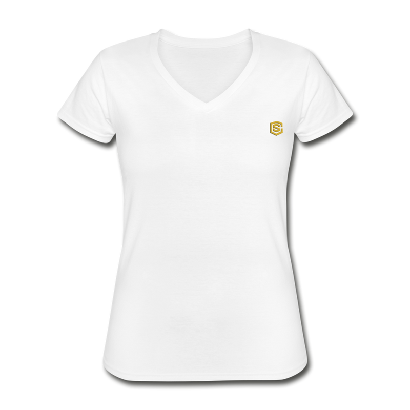 Women's V-Neck T-Shirt  WITH GOLD  LOGO - white