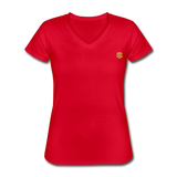 Women's V-Neck T-Shirt  WITH GOLD  LOGO - red