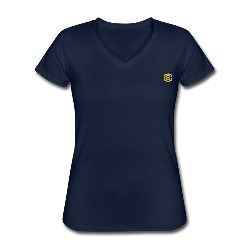 Women's V-Neck T-Shirt  WITH GOLD  LOGO - navy