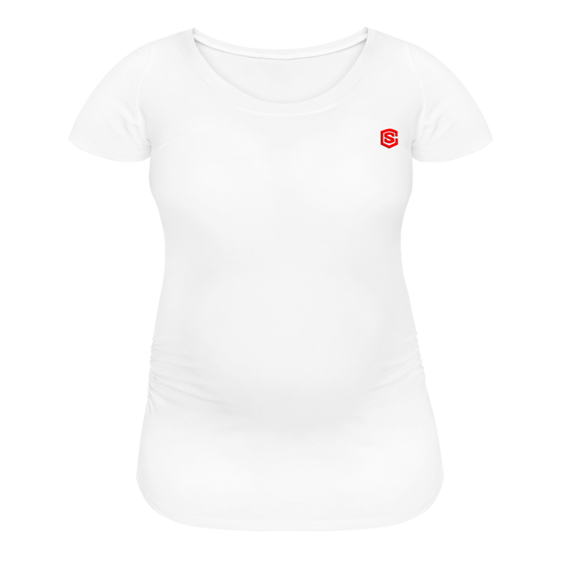 Women’s Maternity T-Shirt  WITH  RED LOGO - white