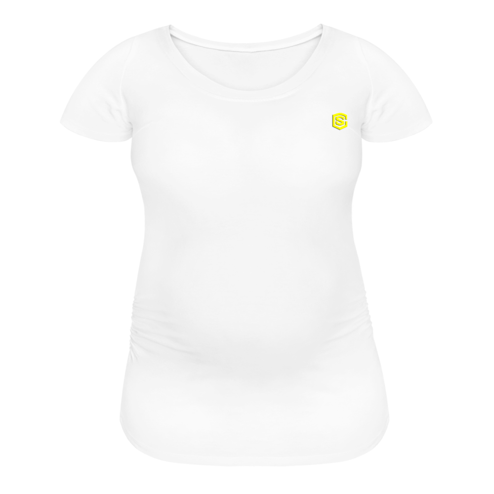 Women’s Maternity T-Shirt  WITH YELLOW  LOGO - white