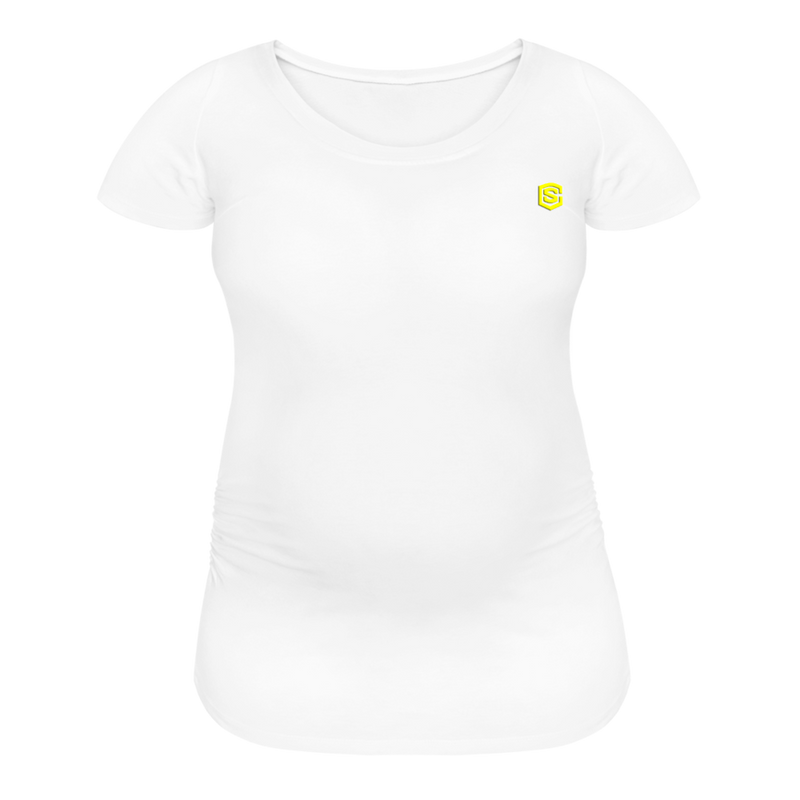 Women’s Maternity T-Shirt  WITH YELLOW  LOGO - white