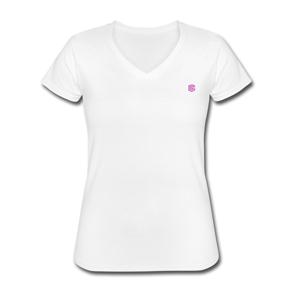 Women's V-Neck T-Shirt WITH PINK LOGO - white