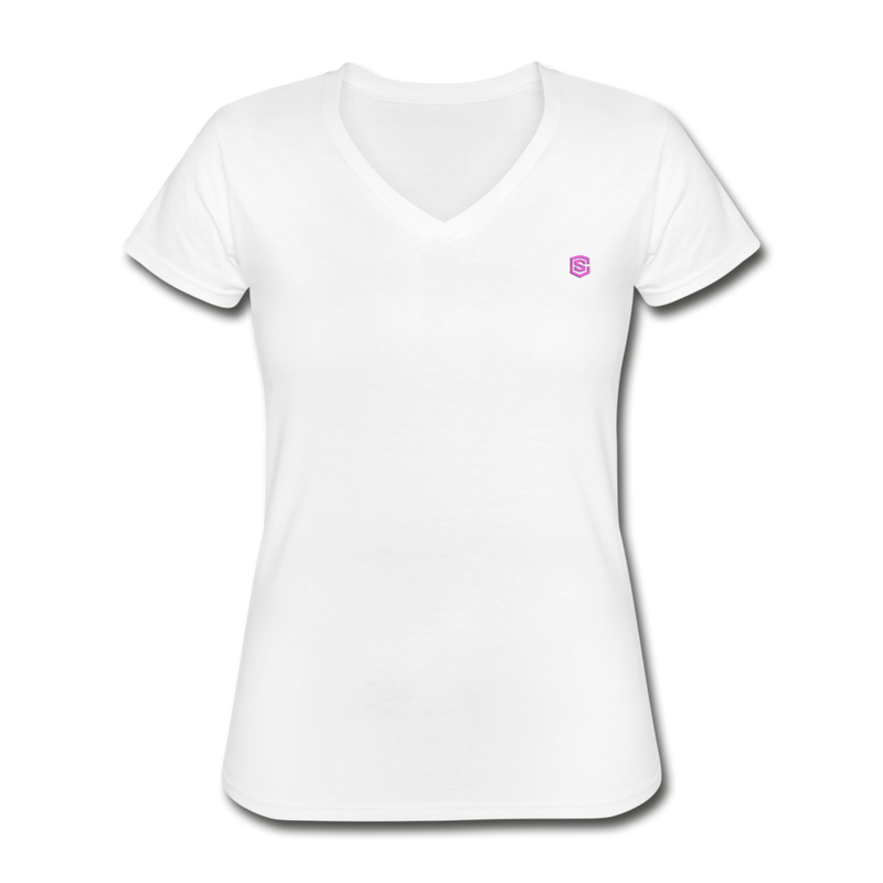 Women's V-Neck T-Shirt WITH PINK LOGO - white