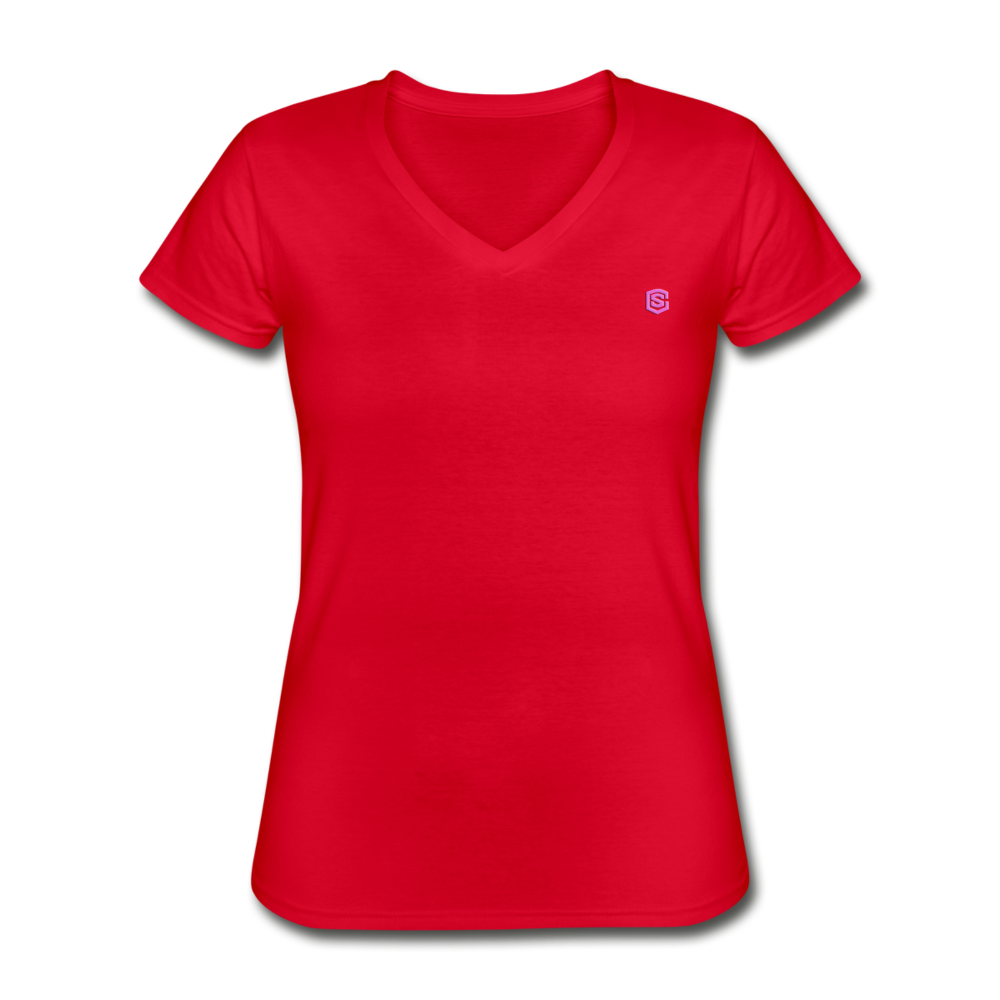 Women's V-Neck T-Shirt WITH PINK LOGO - red