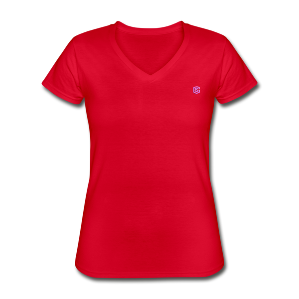 Women's V-Neck T-Shirt WITH PINK LOGO - red