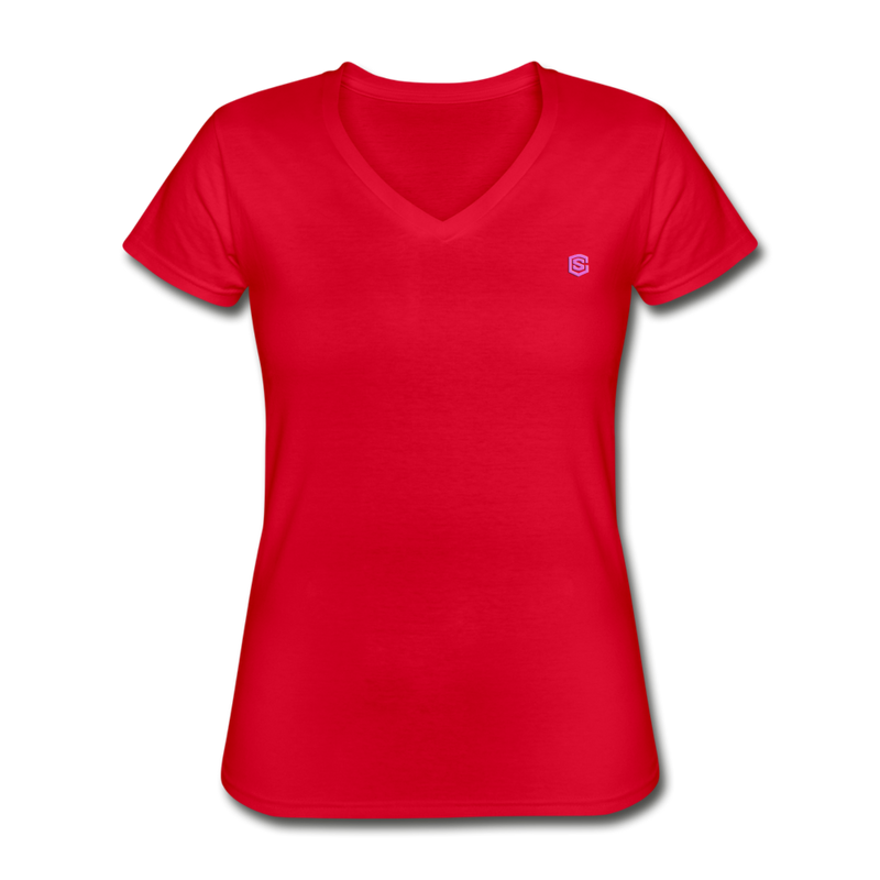 Women's V-Neck T-Shirt WITH PINK LOGO - red