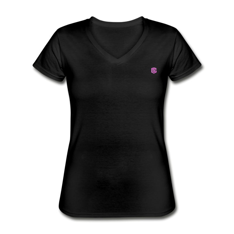 Women's V-Neck T-Shirt WITH PINK LOGO - black