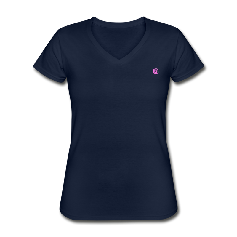 Women's V-Neck T-Shirt WITH PINK LOGO - navy