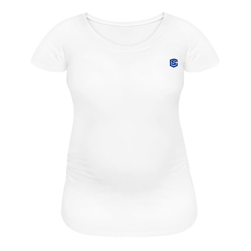 Women’s Maternity T-Shirt  WITH  BLUE LOGO - white