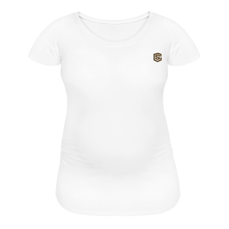 Women’s Maternity T-Shirt  WITH BROWN  LOGO - white