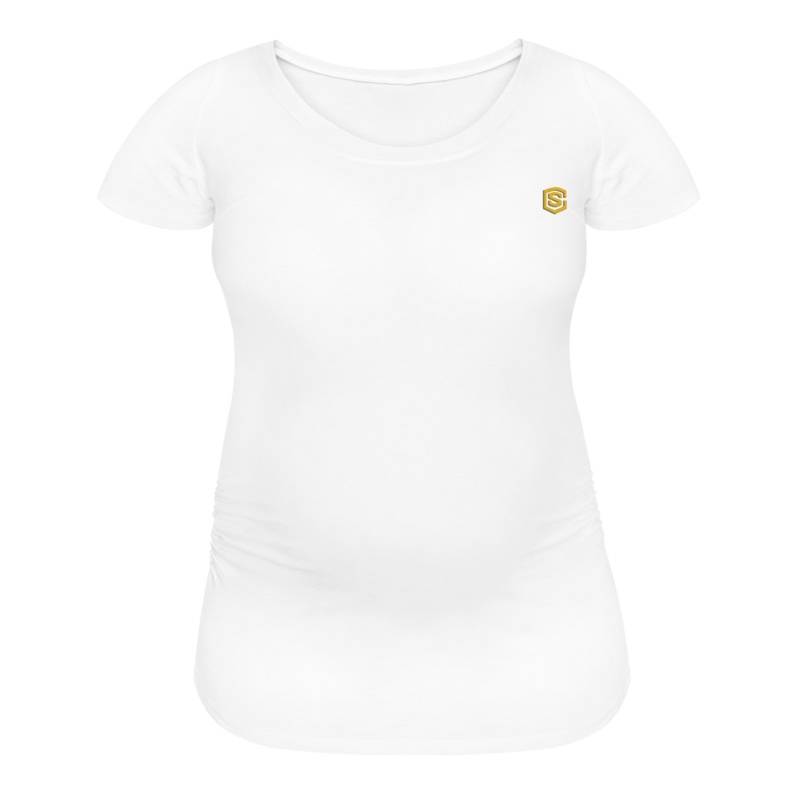 Women’s Maternity T-Shirt  WITH  GOLD LOGO - white