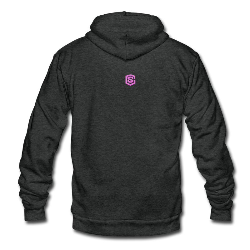 Unisex Fleece Zip Hoodie  WITH PINK  LOGO - charcoal gray